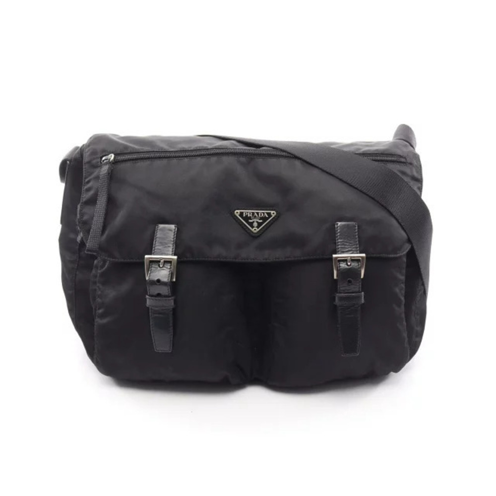 Prada Vela Leather Messenger Crossbody Bag Black